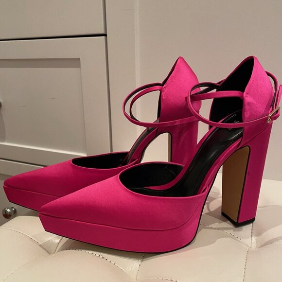 Zara Barbie pink satin platform heels. Size 38. - Picture 3 of 8